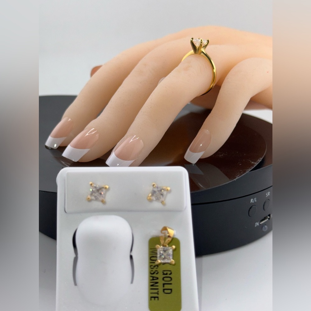 14 Solid Real Gold Solitaire Bridal Diamond Ring Matching Studs & Pendant Set - Picture 7 of 11